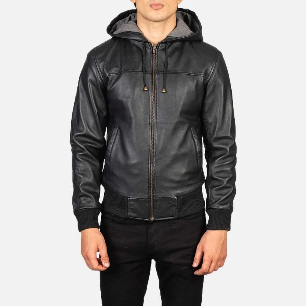 Nintenzo Hooded Leather Bomber Jacket