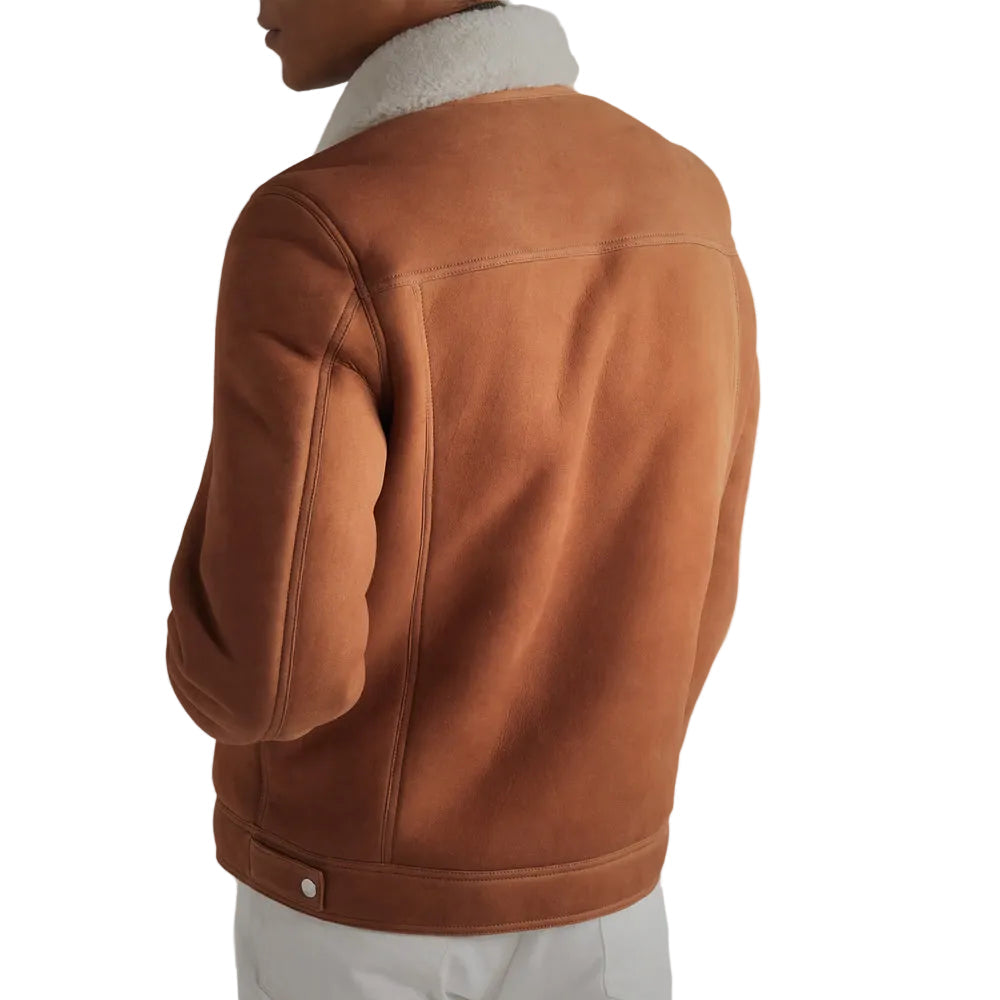 Men’s Tessa Brown Sheepskin Leather Trucker Jacket