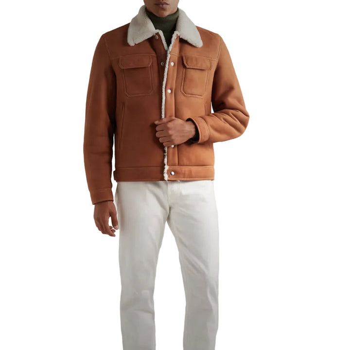 Men’s Tessa Brown Sheepskin Leather Trucker Jacket