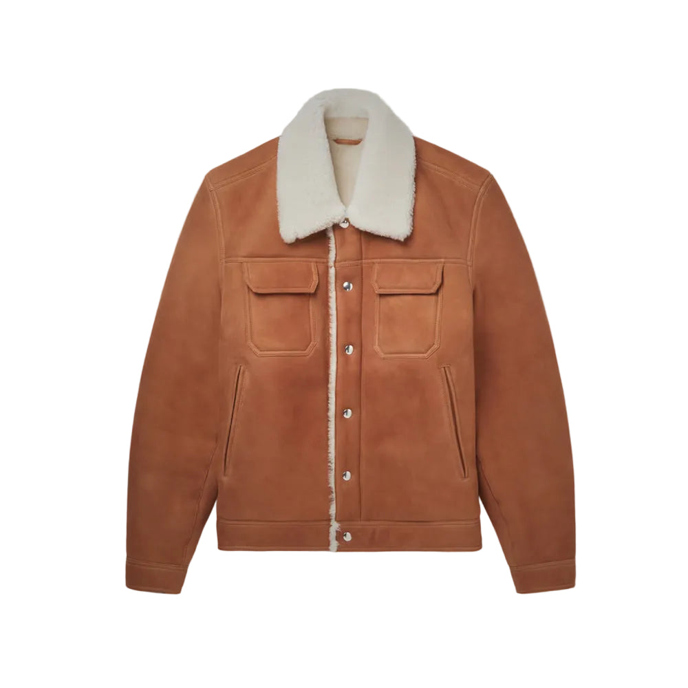 Men’s Tessa Brown Sheepskin Leather Trucker Jacket