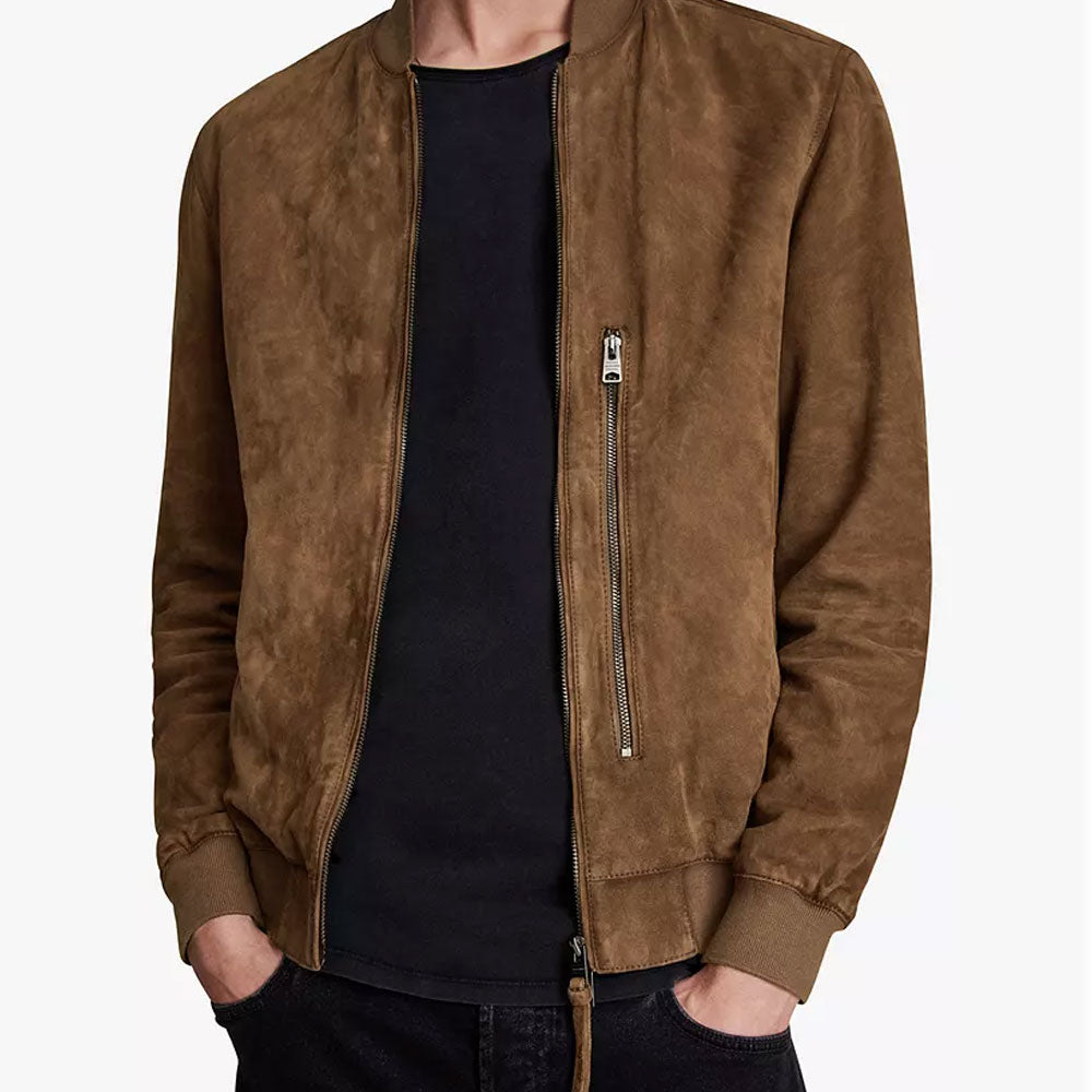 Men’s Weston Brown Suede Leather Bomber Jacket