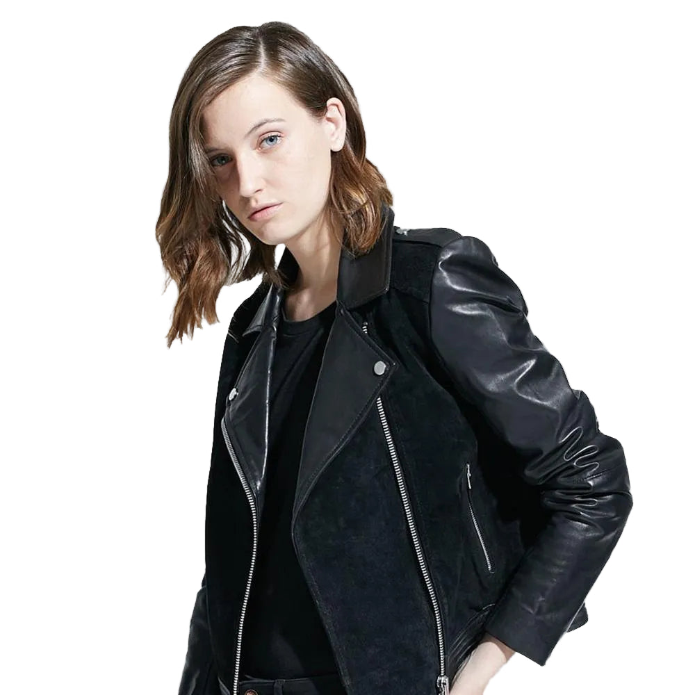 Women’s Estelle Black Lambskin Leather Biker Jacket