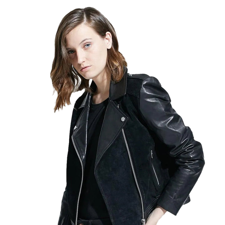 Women’s Estelle Black Lambskin Leather Biker Jacket