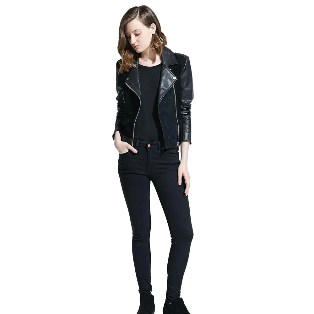 Women’s Estelle Black Lambskin Leather Biker Jacket