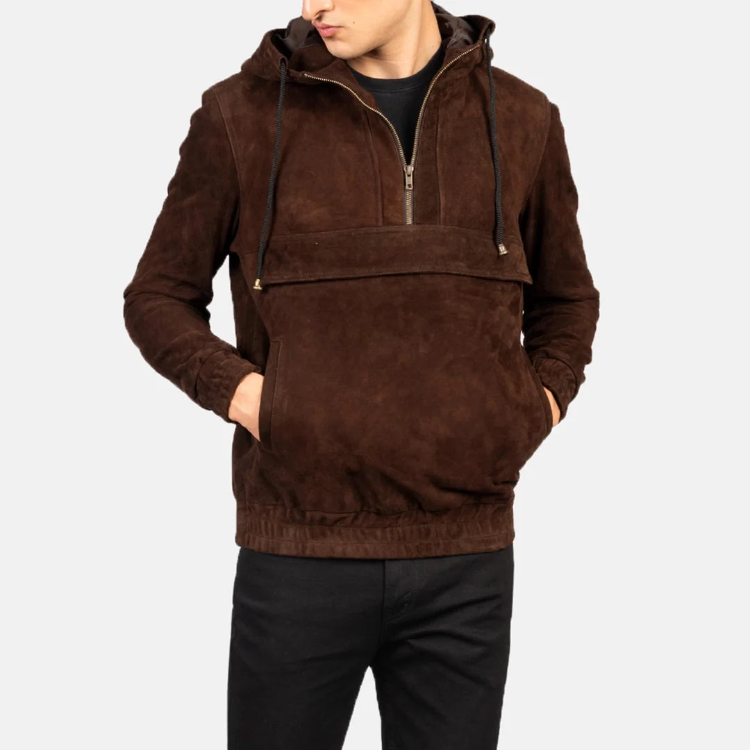Kenton Hooded Leather Pullover Jacket