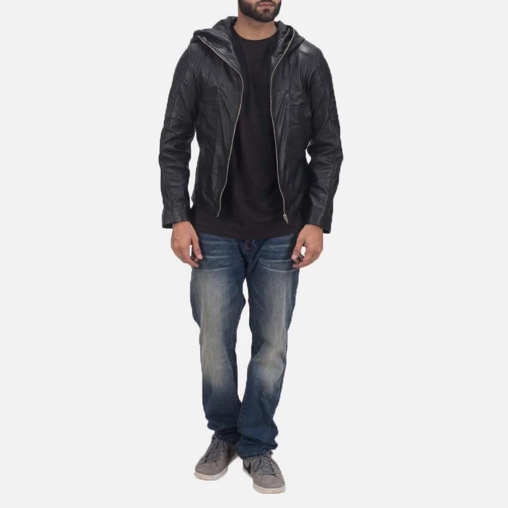 Spratt Black Hooded Leather Jacket