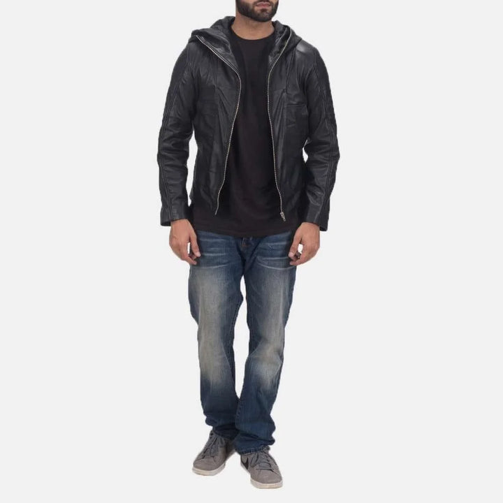 Spratt Black Hooded Leather Jacket