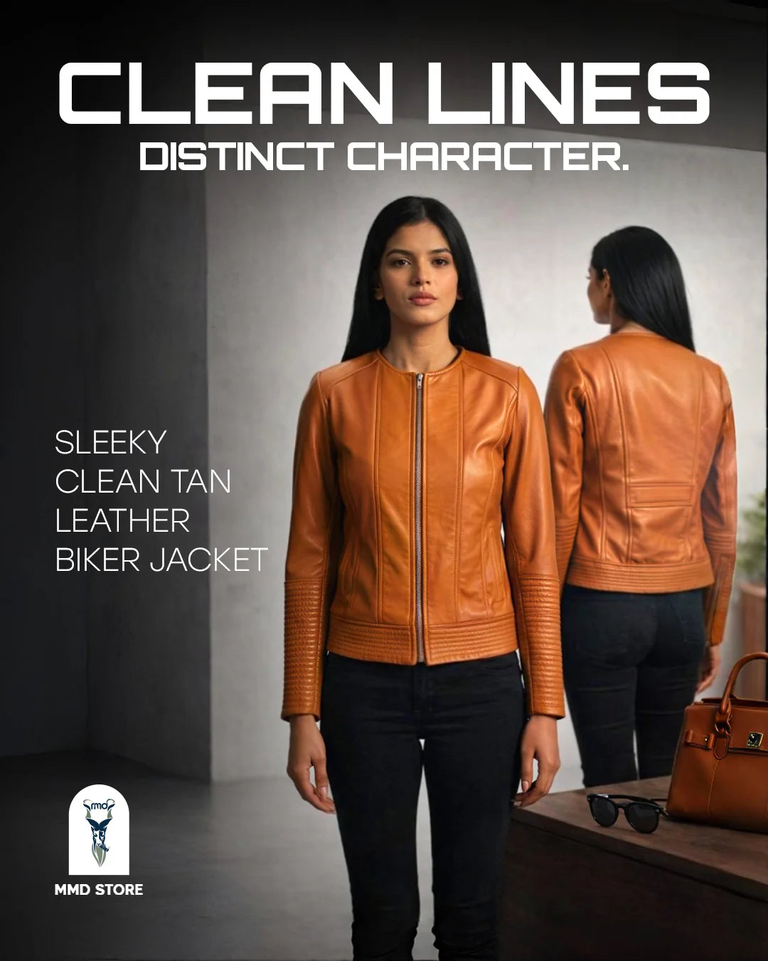 Sleeky Clean Tan Leather Biker Jacket