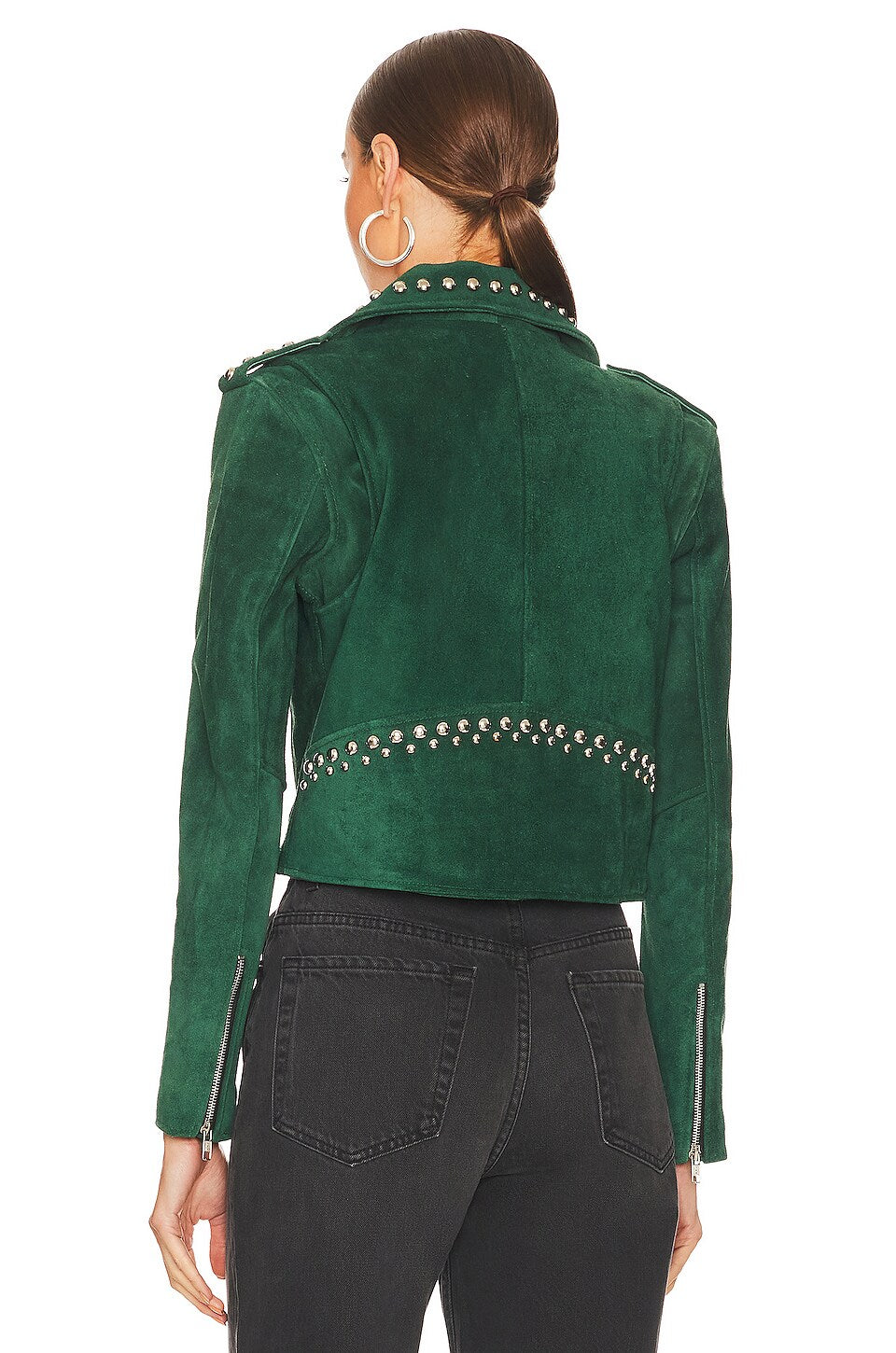 Women’s Spiked Green Cowhide Leather Biker Jacket