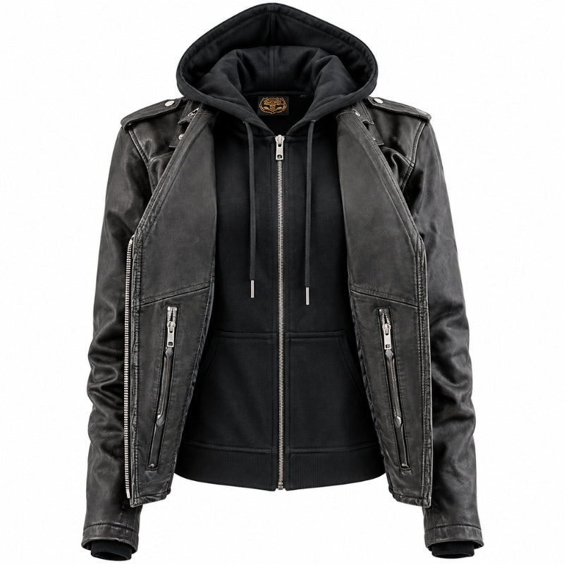 Women’s Vented Black Cowhide Leather Biker Jacket