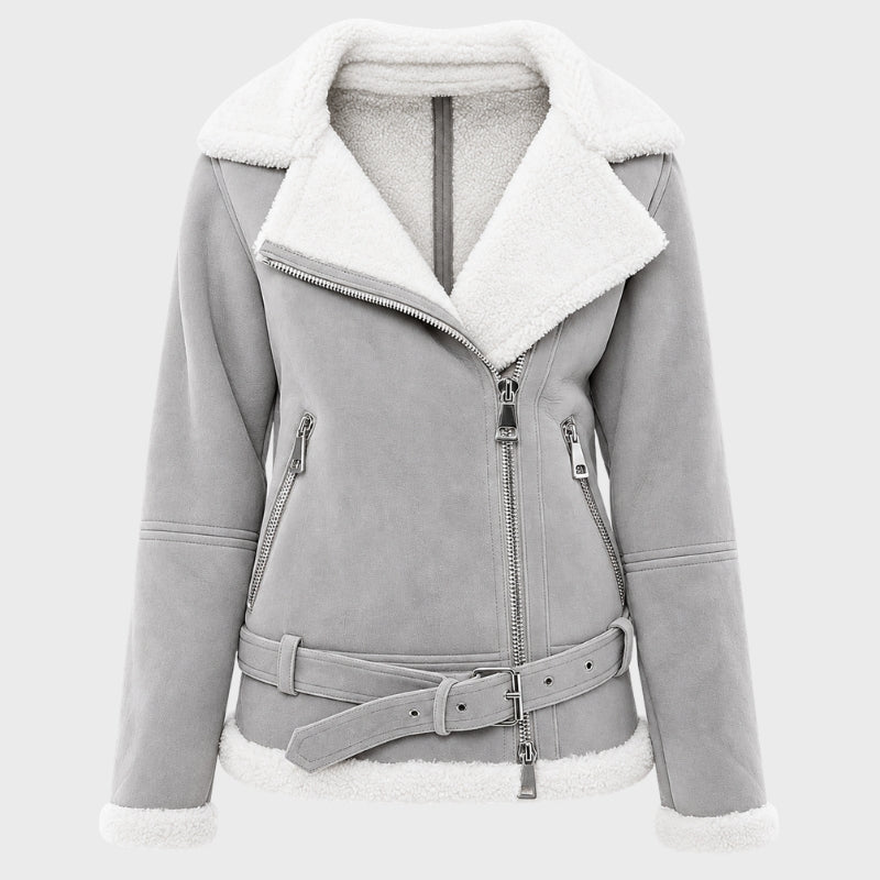 Women’s Alden Grey Sheepskin Leather Jacket