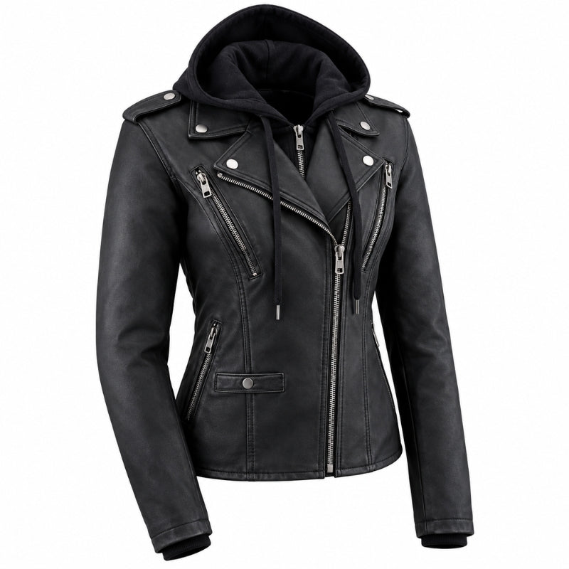 Women’s Vented Black Cowhide Leather Biker Jacket