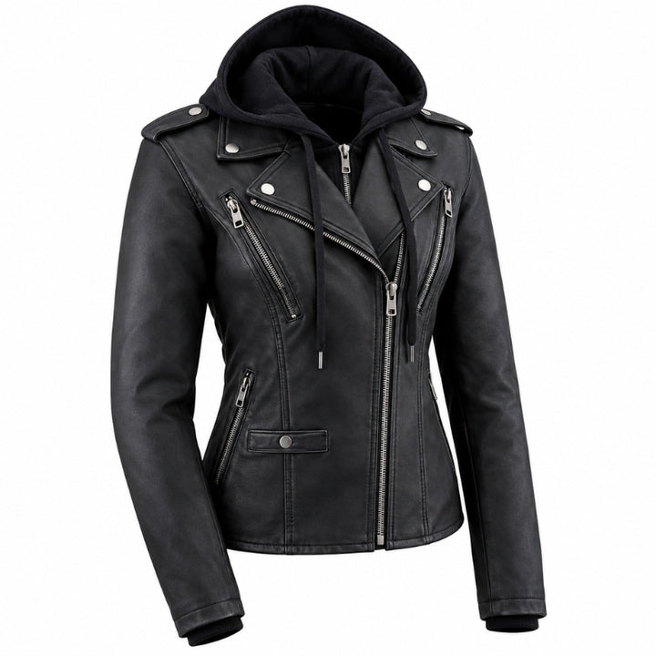 Women’s Vented Black Cowhide Leather Biker Jacket