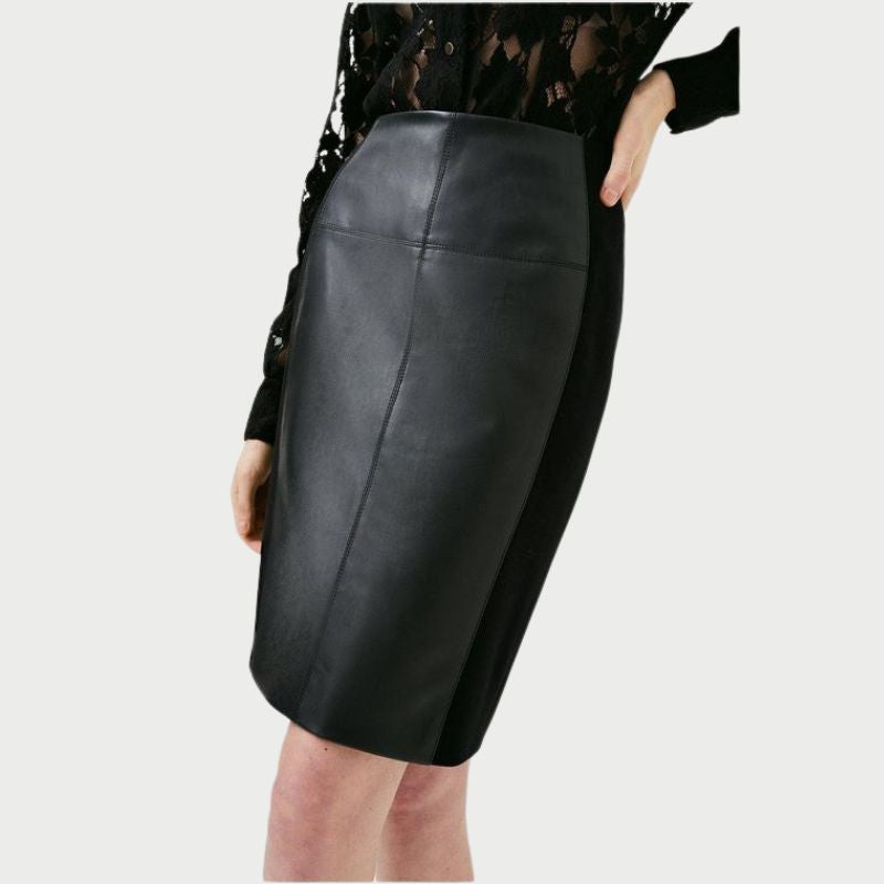 Women’s Pencil Black Lambskin Leather Skirt