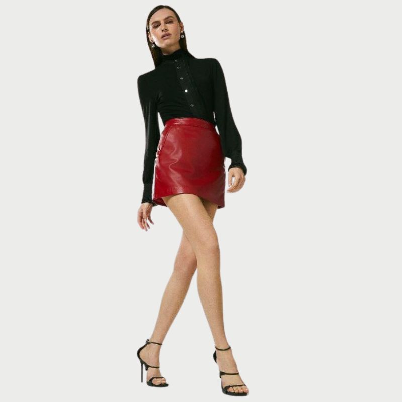 Women’s Mini Red Cowhide Leather Skirt