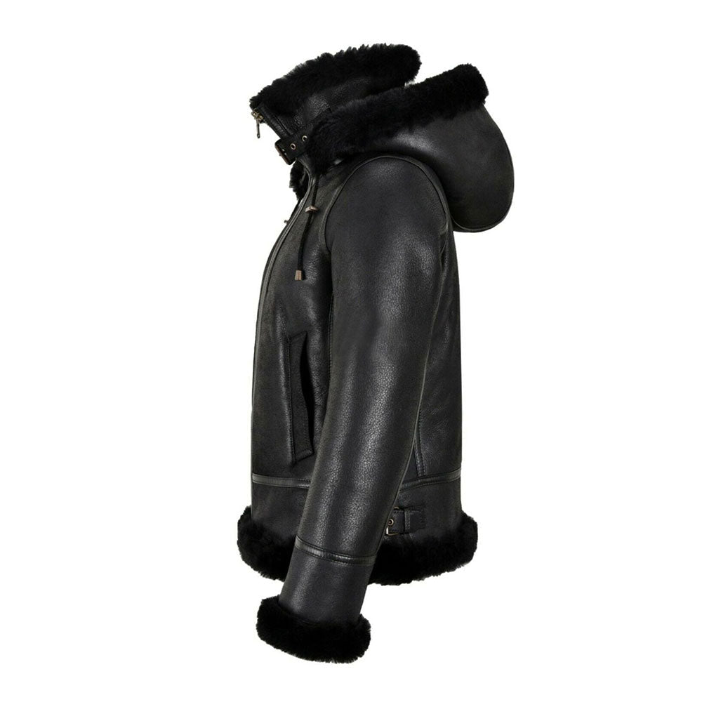 Women’s Harlow Black Sheepskin Leather Aviator Jacket