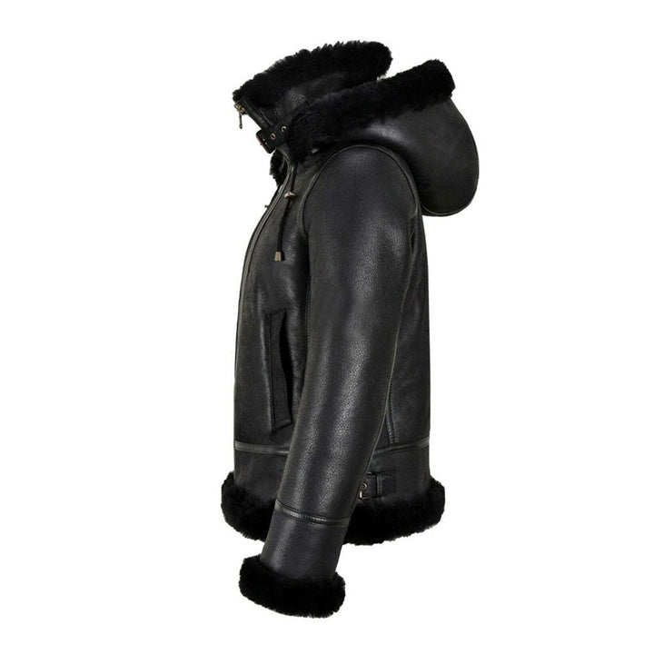 Women’s Harlow Black Sheepskin Leather Aviator Jacket