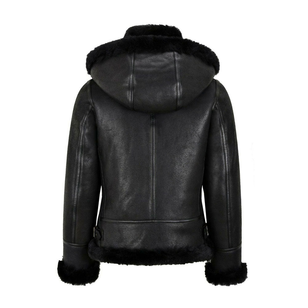 Women’s Harlow Black Sheepskin Leather Aviator Jacket