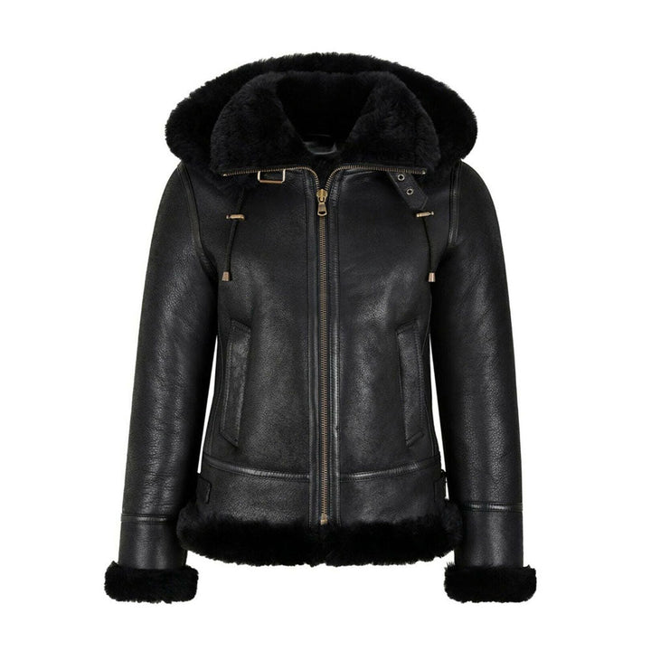 Women’s Harlow Black Sheepskin Leather Aviator Jacket