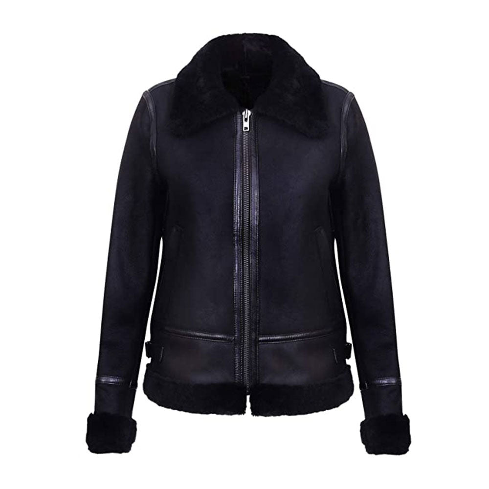 Women’s Weston Black Sheepskin Leather Aviator Jacket