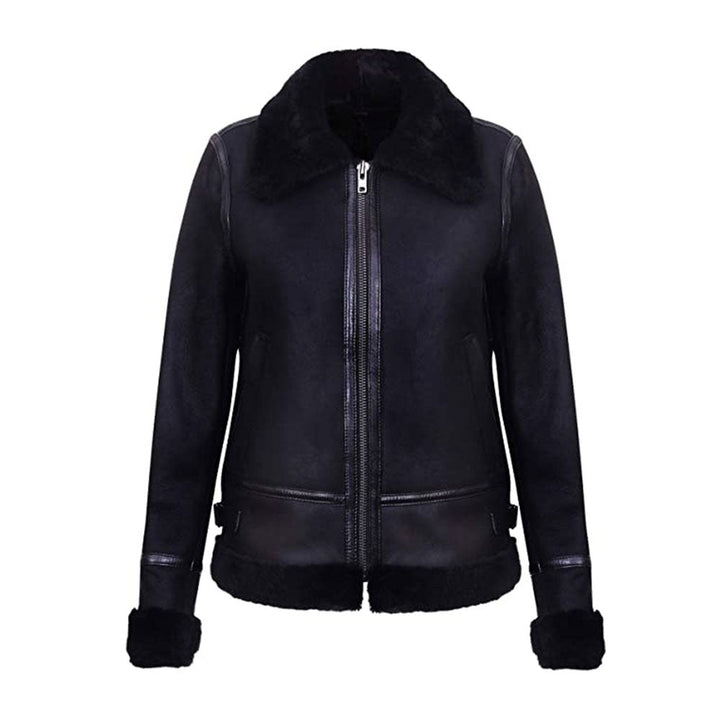 Women’s Weston Black Sheepskin Leather Aviator Jacket