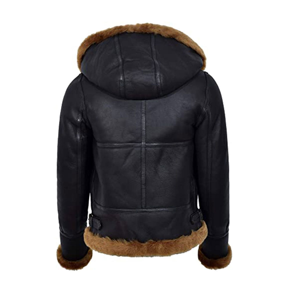 Women’s Sheariling Black Sheepskin Leather Aviator Jacket