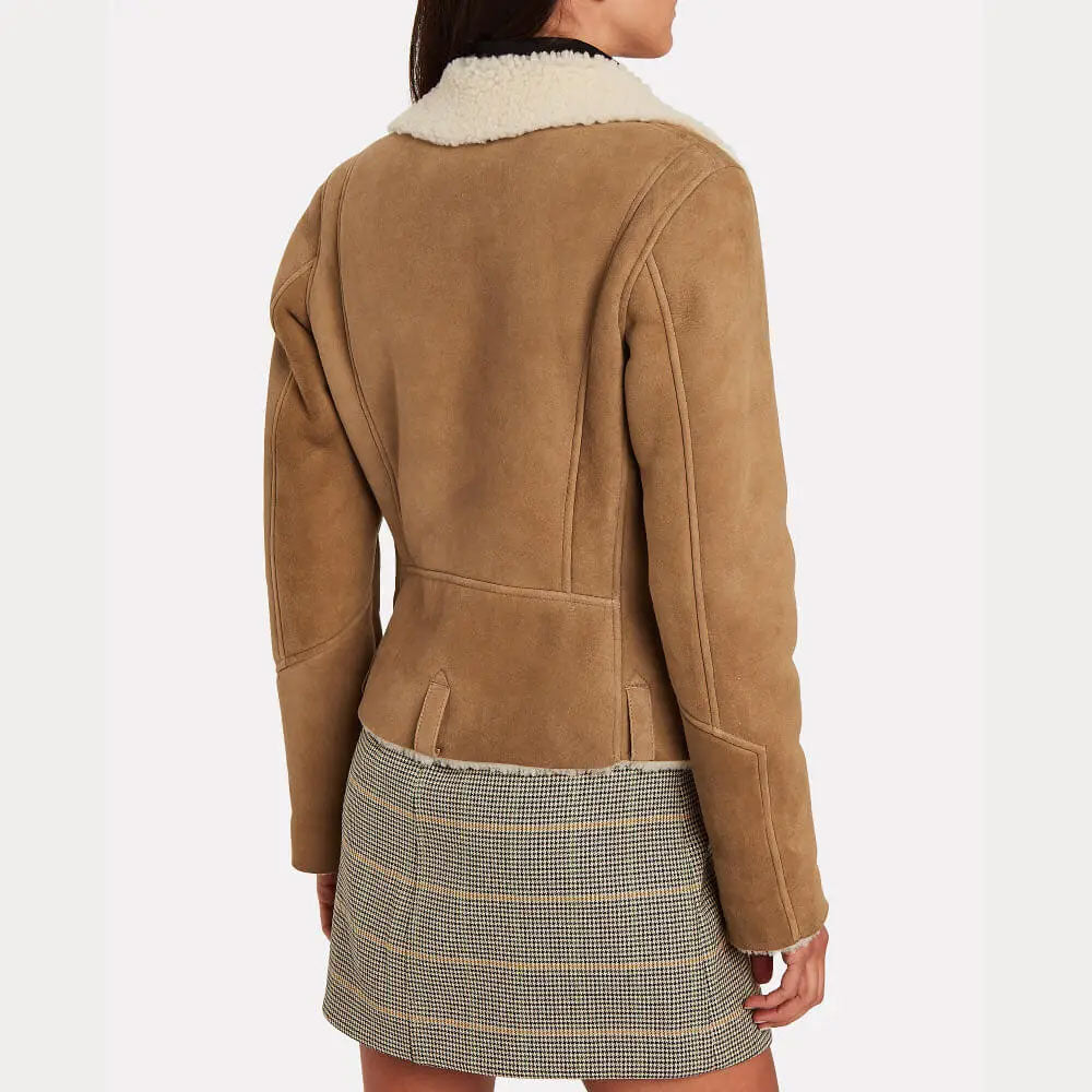 Women’s Cropped Beige Sheepskin Leather Jacket