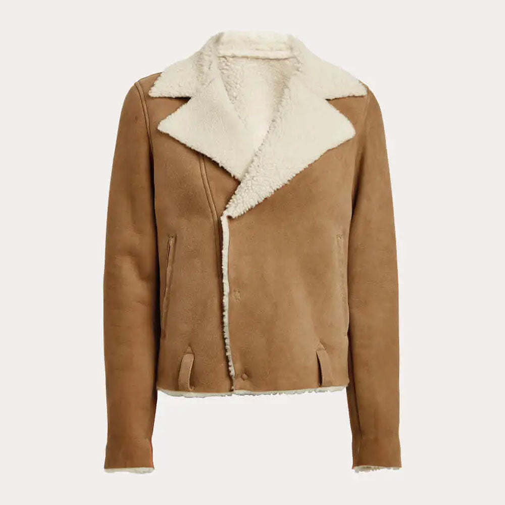 Women’s Cropped Beige Sheepskin Leather Jacket