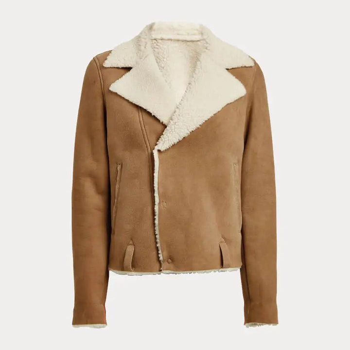Women’s Cropped Beige Sheepskin Leather Jacket