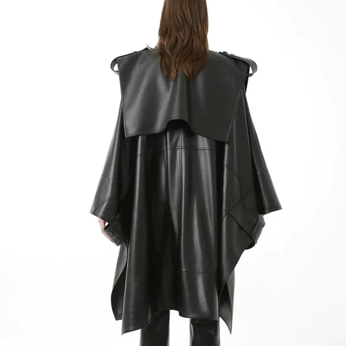 Women’s Cape Cowhide Leather Trench Coat