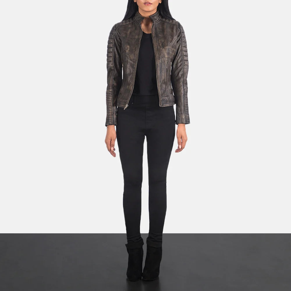 Adalyn Quilted Black Leather Biker Jacket