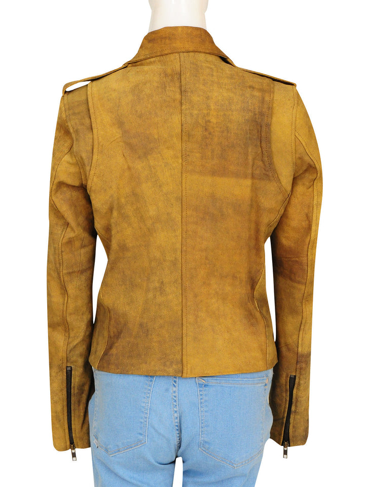Women’s Vesper Brown Distressed Cowhide Leather Biker Jacket