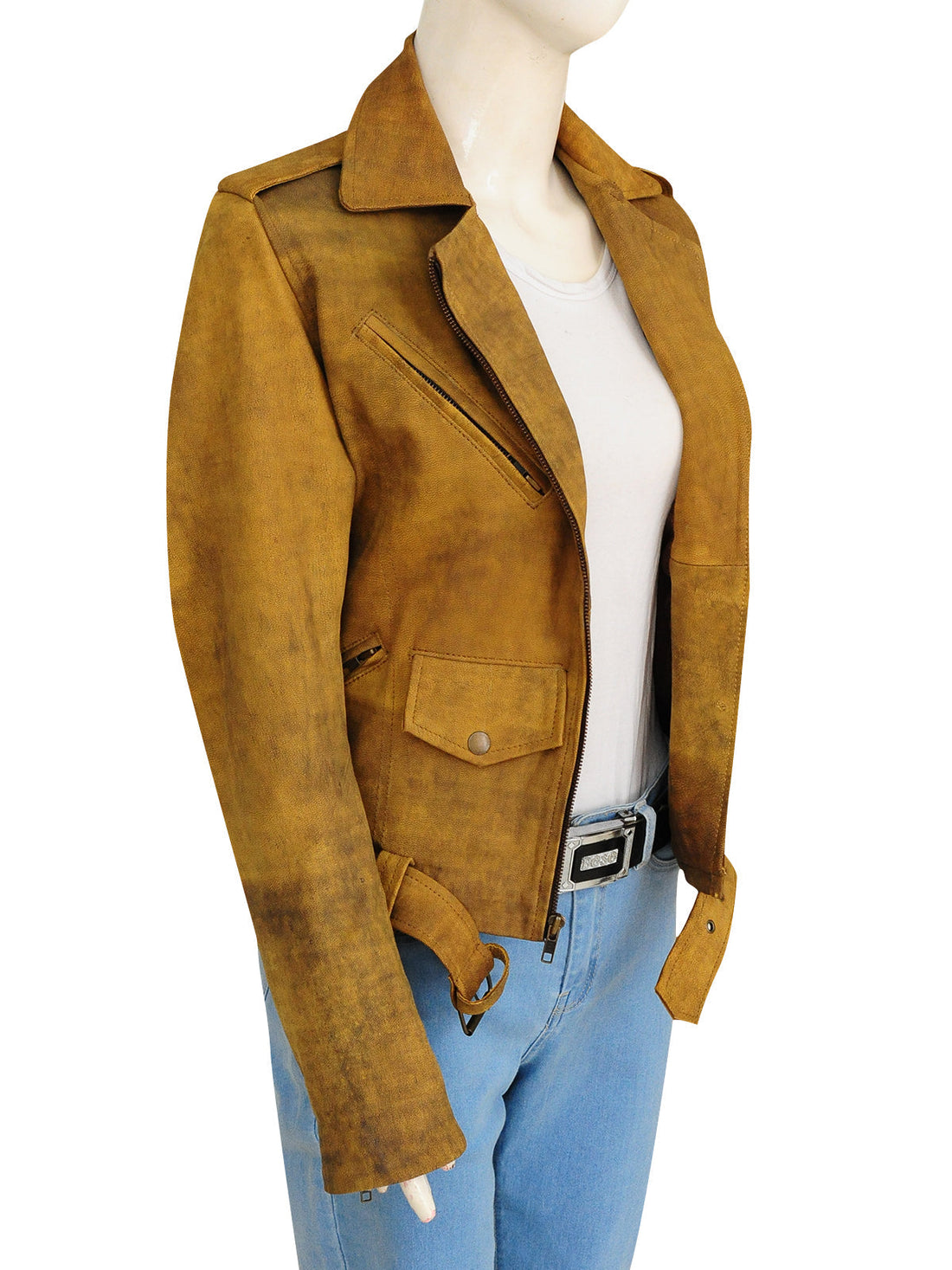 Women’s Vesper Brown Distressed Cowhide Leather Biker Jacket
