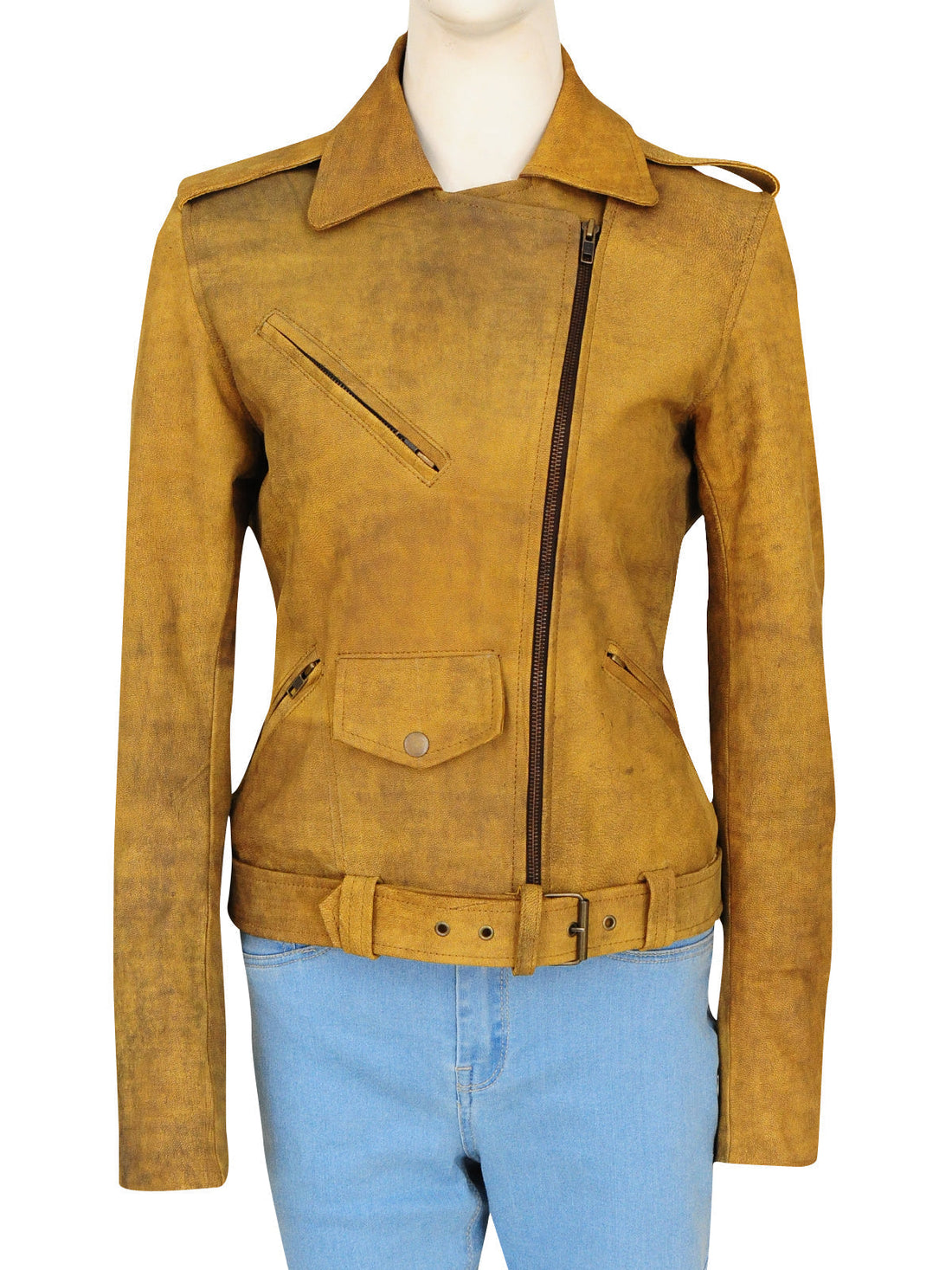 Women’s Vesper Brown Distressed Cowhide Leather Biker Jacket