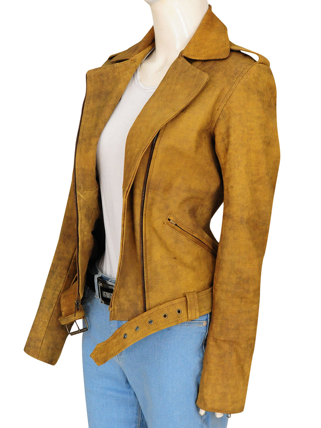 Women’s Vesper Brown Distressed Cowhide Leather Biker Jacket