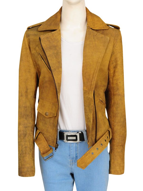 Women’s Vesper Brown Distressed Cowhide Leather Biker Jacket