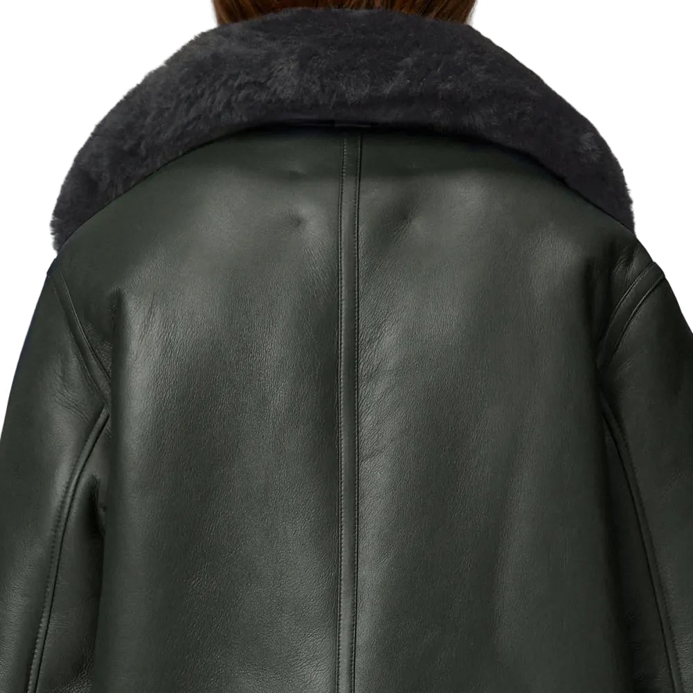 Women’s Styled Black Sheepskin Leather Aviator Jacket