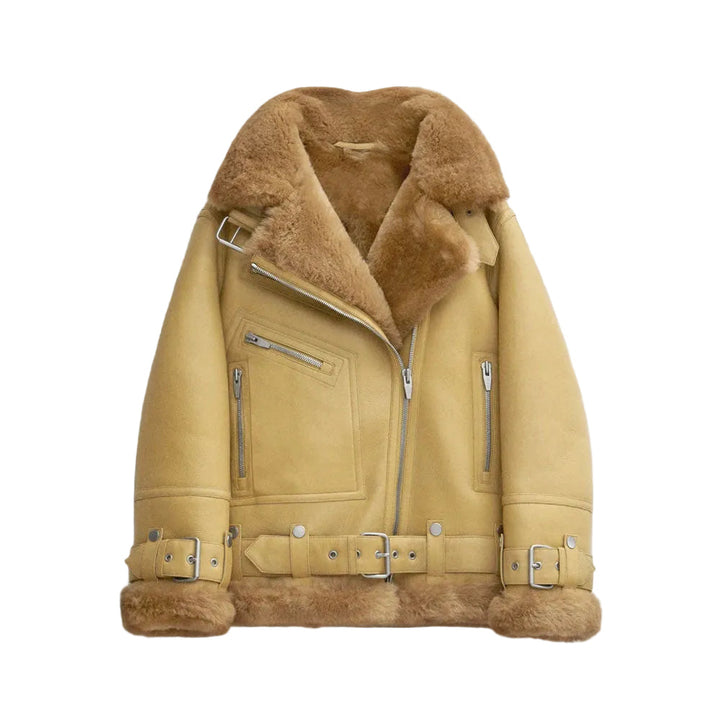 Women’s Light Light Brown Sheepskin Leather Aviator Jacket