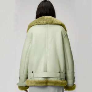 Women’s Light Green Sheepskin Leather Aviator Jacket