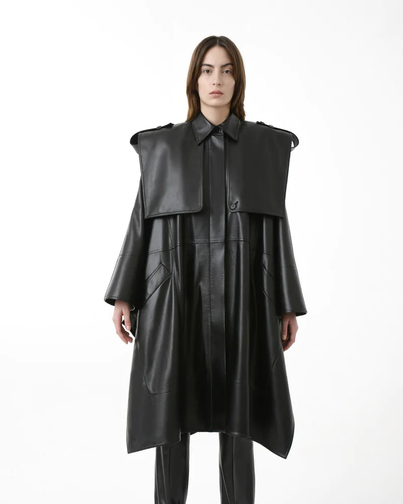Women’s Cape Cowhide Leather Trench Coat
