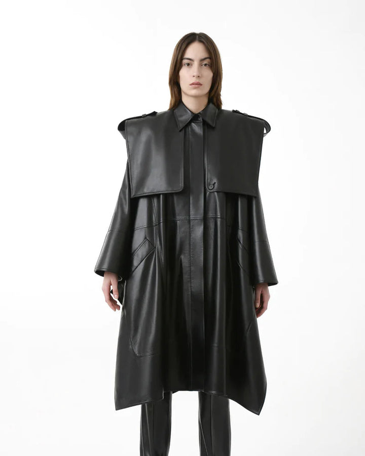 Women’s Cape Cowhide Leather Trench Coat