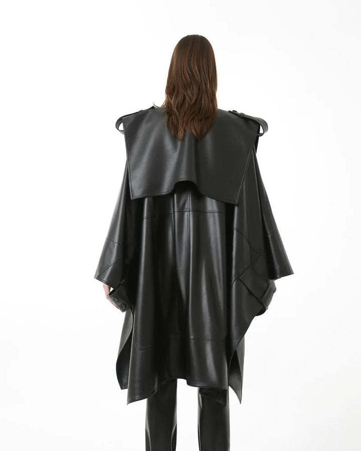 Women’s Cape Cowhide Leather Trench Coat