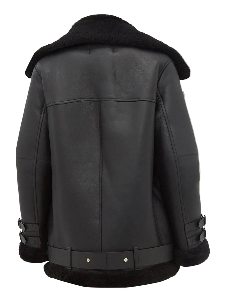 Women’s Pitch Black Sheepskin Leather Aviator Jacket