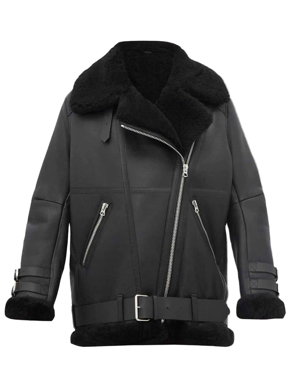Women’s Pitch Black Sheepskin Leather Aviator Jacket