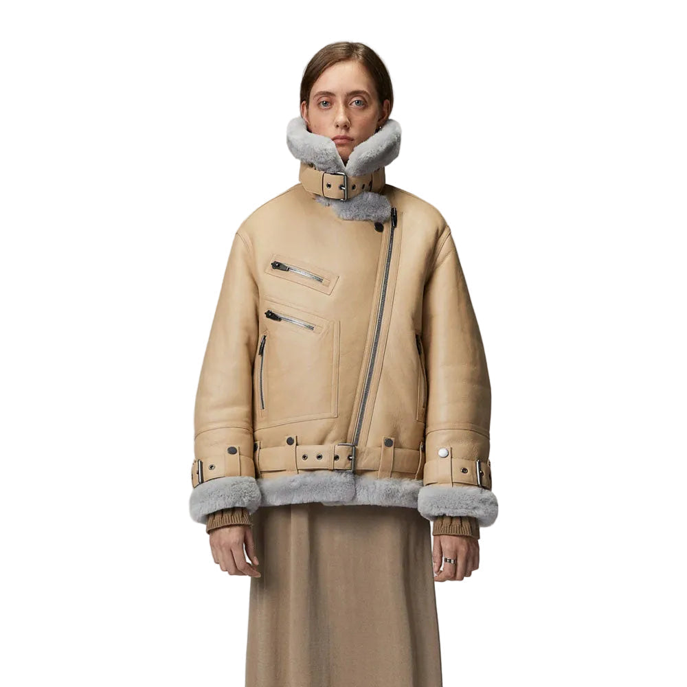 Women’s Styled Sheepskin Leather Aviator Jacket