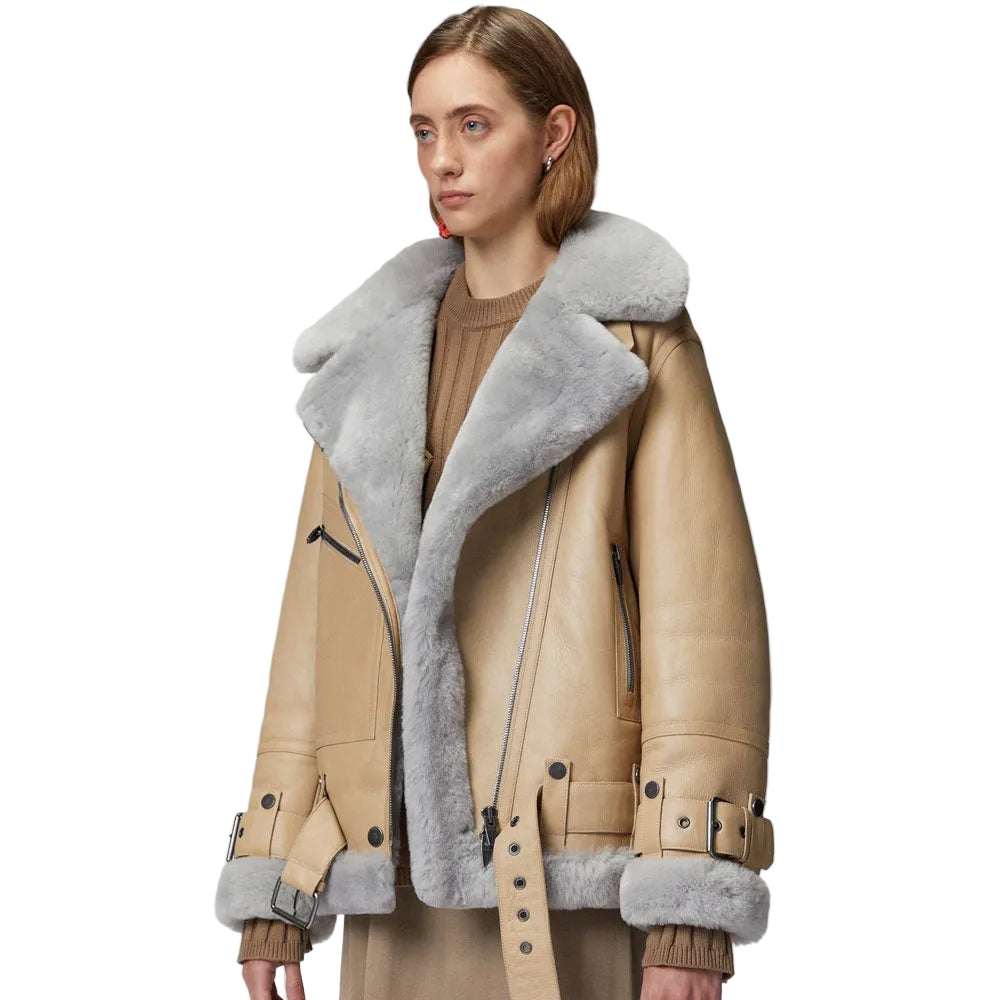 Women’s Styled Sheepskin Leather Aviator Jacket