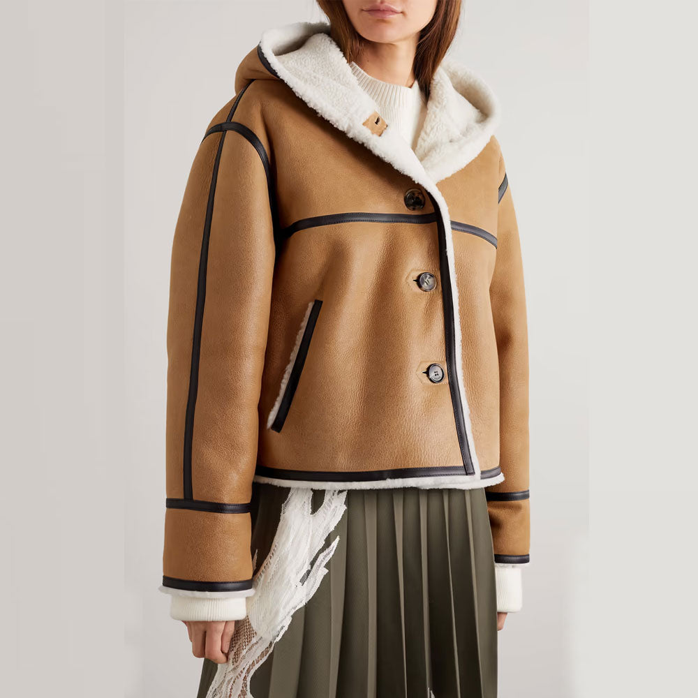 Women’s Trimmed Sheepskin Leather Aviator Jacket