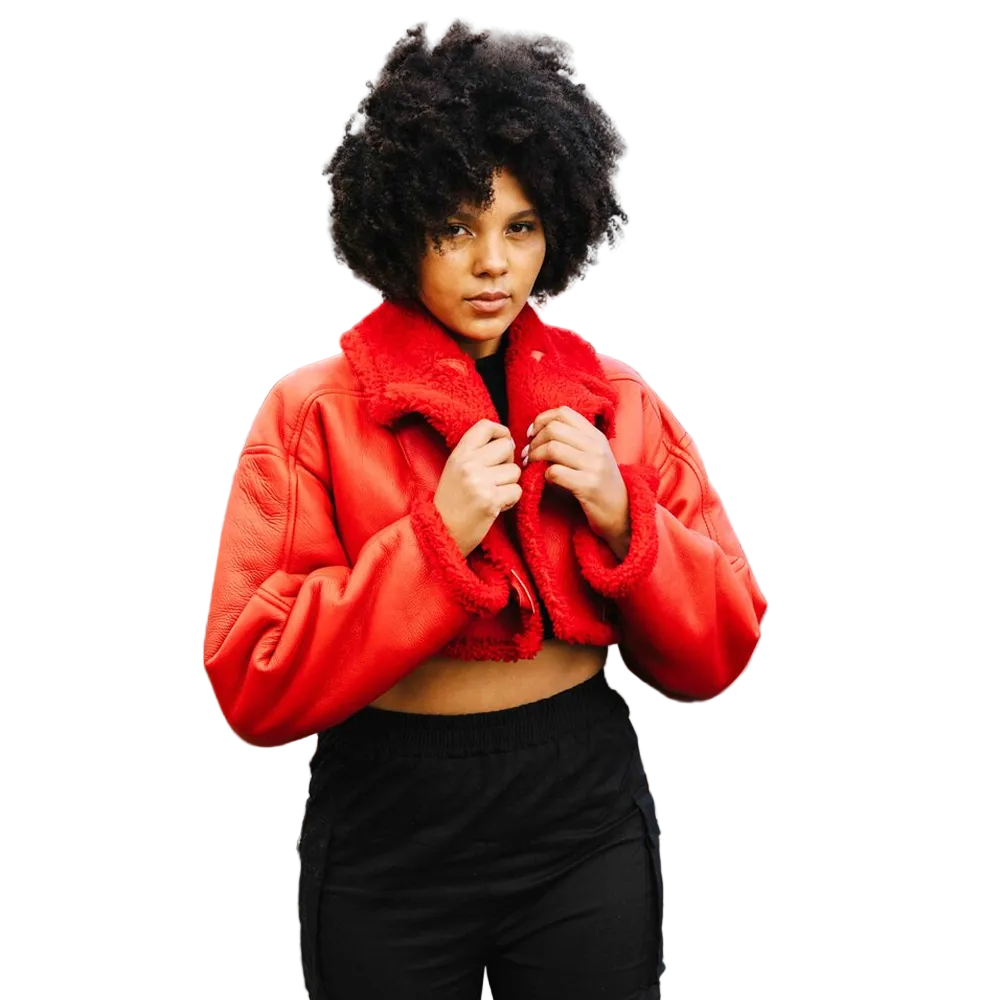 Women’s Corin Red Sheepskin Leather Aviator Jacket
