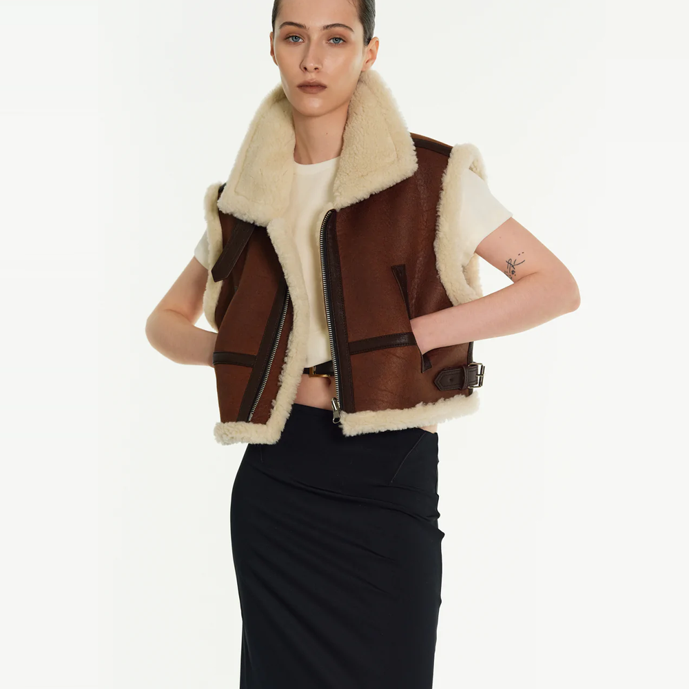 Women’s Aviatorleather Brown Sheepskin Leather Vest