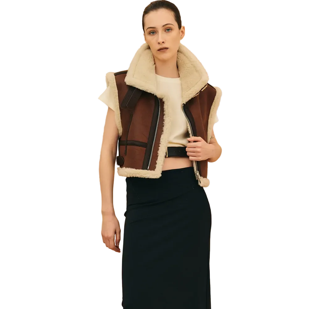 Women’s Aviatorleather Brown Sheepskin Leather Vest